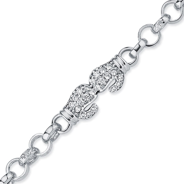 Sterling Silver Cubic Zirconia Bracelet - 925 Silver CZ Set Double Boxing Glove Belcher Bracelet - by Hearts Forever Jewellers