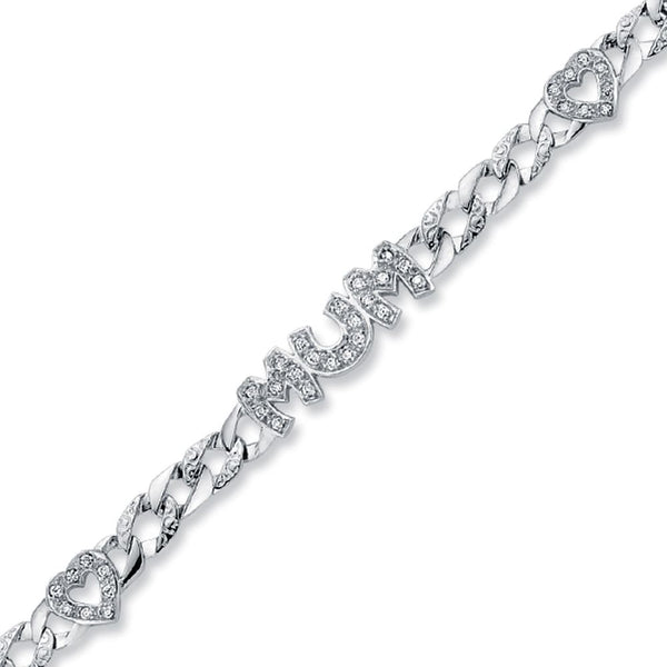 Sterling Silver Cubic Zirconia Bracelet - 925 Silver CZ Set Heart Mum Bracelet - by Hearts Forever Jewellers