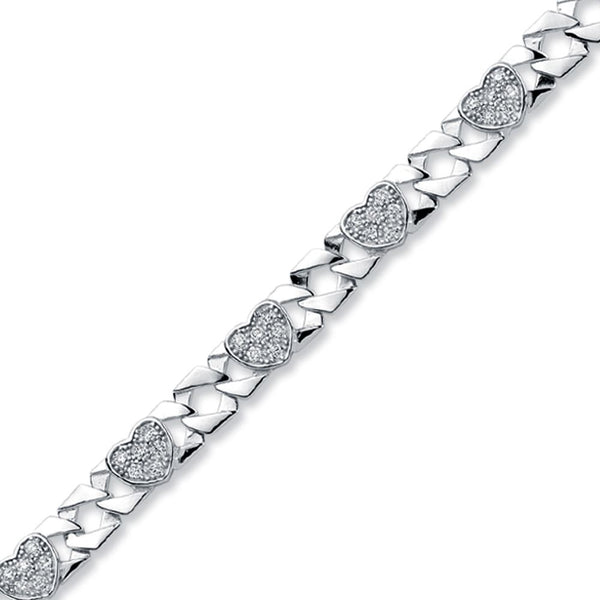 Sterling Silver Cubic Zirconia Bracelet - 925 Silver CZ Set Heart Curb Bracelet - by Hearts Forever Jewellers