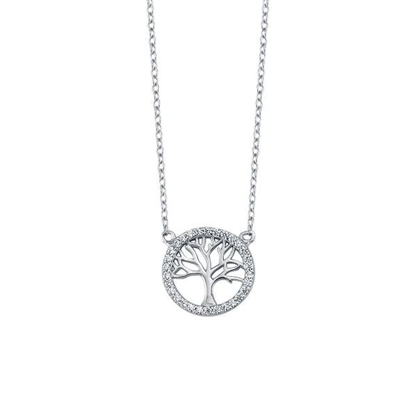 Sterling Silver Cubic Zirconia Necklace - 925 Silver CZ Set Tree of Life Necklace - by Hearts Forever Jewellers