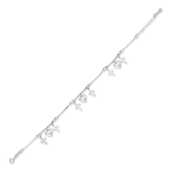 Sterling Silver Bracelet - 925 Silver Hearts and Cross Bracelet - by Hearts Forever Jewellers