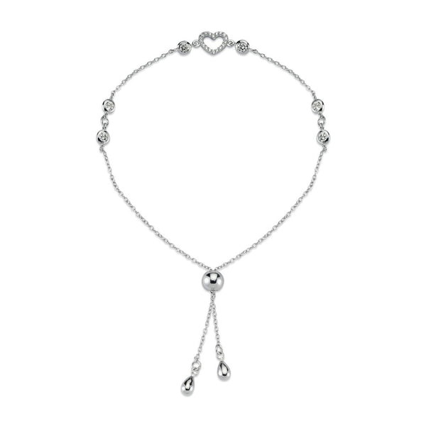 Sterling Silver Cubic Zirconia Bracelet - 925 Silver CZ Heart and Bead Bracelet - by Hearts Forever Jewellers