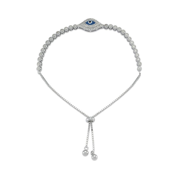 Sterling Silver Cubic Zirconia Bracelet - 925 Silver CZ Evil Eye Toggle Bracelet - by Hearts Forever Jewellers