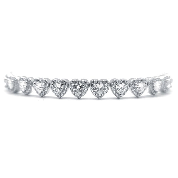Sterling Silver Cubic Zirconia Bracelet - 925 Silver CZ Set Heart Bracelet - by Hearts Forever Jewellers