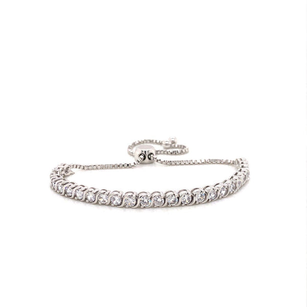 Sterling Silver Cubic Zirconia Bracelet - 925 Silver CZ Set Toggle Tennis Bracelet - by Hearts Forever Jewellers