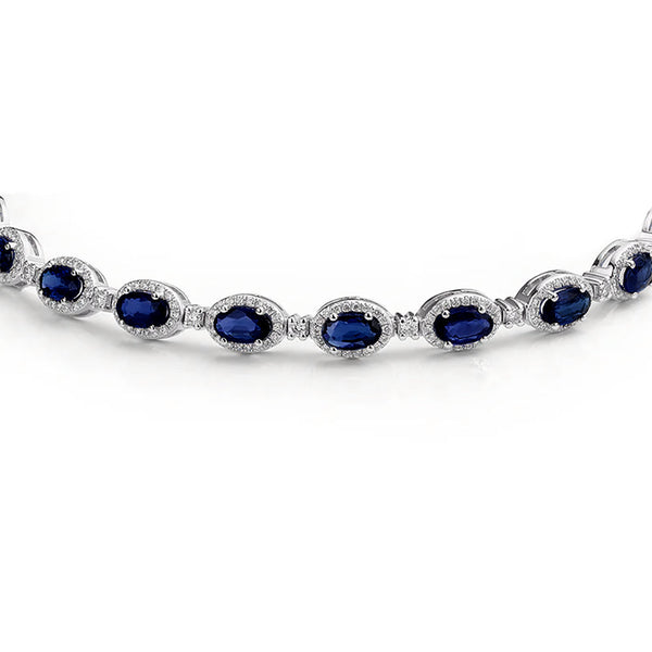 Sterling Silver Cubic Zirconia Necklace - 925 Silver CZ Sapphire and White Stone Necklace - by Hearts Forever Jewellers