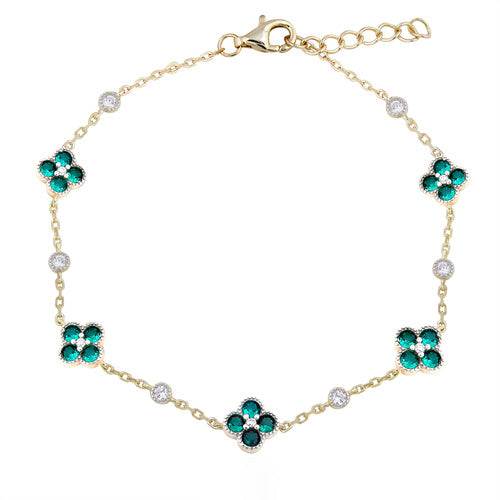 Sterling Silver Oval Bracelet - 925 Silver 14ct Gold Plated CZ Set Clover Bracelet Blue - by Hearts Forever Jewellers