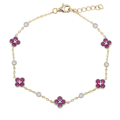 Sterling Silver Oval Bracelet - 925 Silver 14ct Gold Plated CZ Set Clover Bracelet Blue - by Hearts Forever Jewellers
