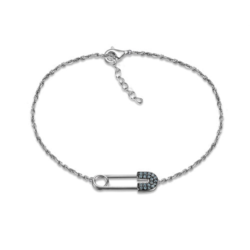 Sterling Silver Cubic Zirconia Bracelet - 925 Silver Rhodium CZ Set Plated Safety Pin Bracelet - by Hearts Forever Jewellers