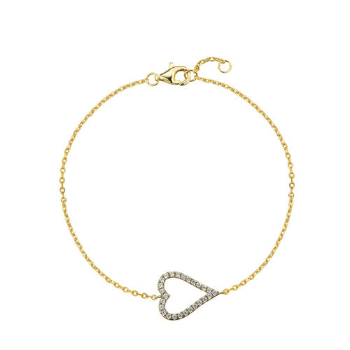 Sterling Silver Cubic Zirconia Bracelet - 925 Silver 14ct Gold Plated CZ Set Heart Bracelet - by Hearts Forever Jewellers