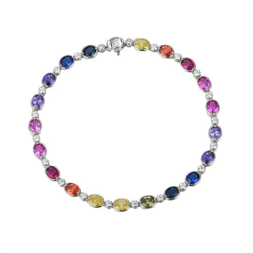 Sterling Silver Cubic Zirconia Jewellery - 925 Silver Rhodium Plated Multi Col CZ Collorette with 3 inch Extender - by Hearts Forever Jewellers