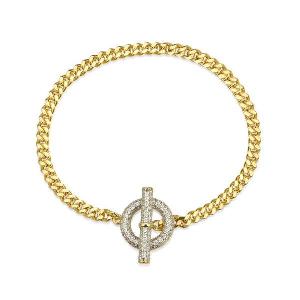 Sterling Silver Cubic Zirconia Bracelet - 925 Silver 14ct Gold Plated CZ Set T Bar Bracelet - by Hearts Forever Jewellers