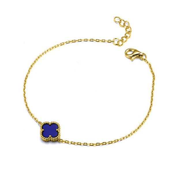 Sterling Silver Bracelet - 925 Silver Rhodium Plated Single Blue Agate Clover Bracelet - by Hearts Forever Jewellers