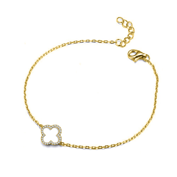 Sterling Silver Cubic Zirconia Bracelet - 925 Silver Rhodium Plated CZ Set Clover Bracelet - by Hearts Forever Jewellers