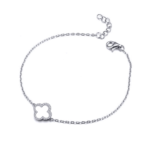 Sterling Silver Cubic Zirconia Bracelet - 925 Silver Rhodium Plated CZ Set Clover Bracelet - by Hearts Forever Jewellers