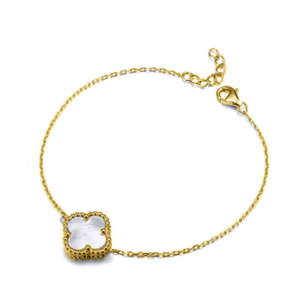Sterling Silver Bracelet - 925 Silver 14ct gold Plated Single Clover Bracelet Black Onyx Colour - by Hearts Forever Jewellers