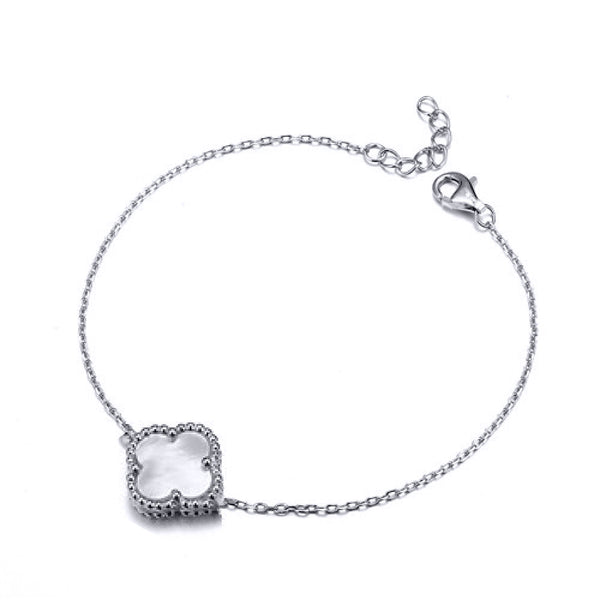 Sterling Silver Bracelet - 925 Silver 14ct gold Plated Single Clover Bracelet Black Onyx Colour - by Hearts Forever Jewellers