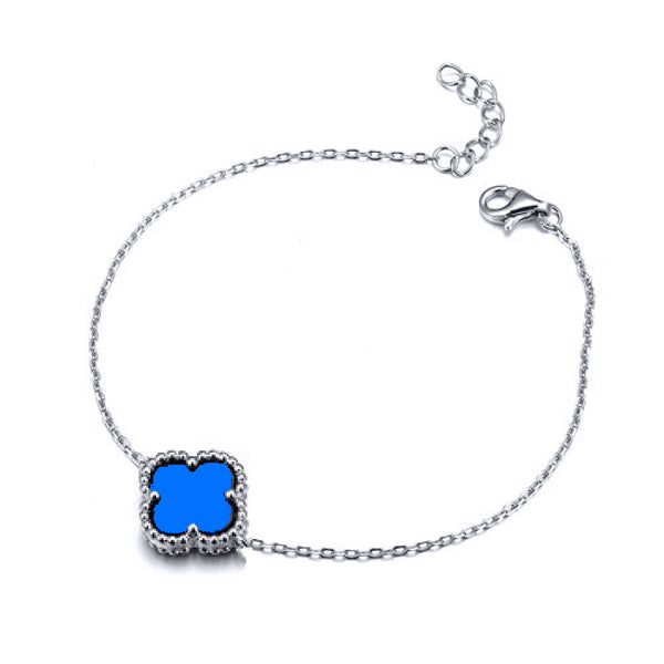 Sterling Silver Bracelet - 925 Silver 14ct gold Plated Single Clover Bracelet Black Onyx Colour - by Hearts Forever Jewellers