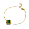 Sterling Silver Bracelet - 925 Silver 14ct gold Plated Single Clover Bracelet Black Onyx Colour - by Hearts Forever Jewellers