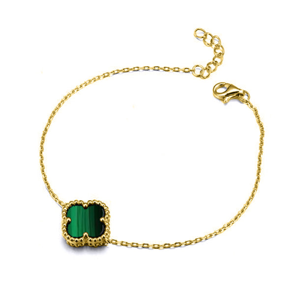 Sterling Silver Bracelet - 925 Silver 14ct gold Plated Single Clover Bracelet Black Onyx Colour - by Hearts Forever Jewellers