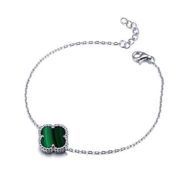 Sterling Silver Bracelet - 925 Silver 14ct gold Plated Single Clover Bracelet Black Onyx Colour - by Hearts Forever Jewellers