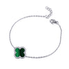 Sterling Silver Cubic Zirconia Bracelet - 925 Silver Rhodium CZ Set Single Clover Bracelet Black Onyx Colour - by Hearts Forever Jewellers