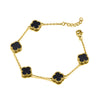 Sterling Silver Bracelet - 925 Silver 14ct gold Plated 5 Clover Bracelet Black Onyx Colour - by Hearts Forever Jewellers