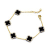 Sterling Silver Cubic Zirconia Bracelet - 925 Silver Rhodium CZ Set 5 Clover Bracelet Black Onyx Colour - by Hearts Forever Jewellers