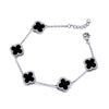 Sterling Silver Cubic Zirconia Bracelet - 925 Silver Rhodium CZ Set 5 Clover Bracelet Black Onyx Colour - by Hearts Forever Jewellers