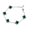 Sterling Silver Cubic Zirconia Bracelet - 925 Silver Rhodium CZ Set 5 Clover Bracelet Black Onyx Colour - by Hearts Forever Jewellers