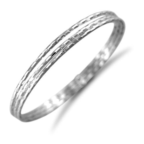Sterling Silver Diamond Bracelet - 925 Silver 3 Strand Diamond Cut Slave Bangle - by Hearts Forever Jewellers
