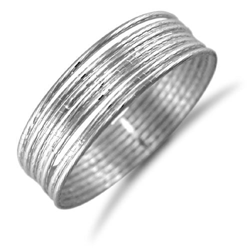 Sterling Silver Diamond Bracelet - 925 Sterling Silver 7 Strand Diamond Cut Slave Bangle - by Hearts Forever Jewellers