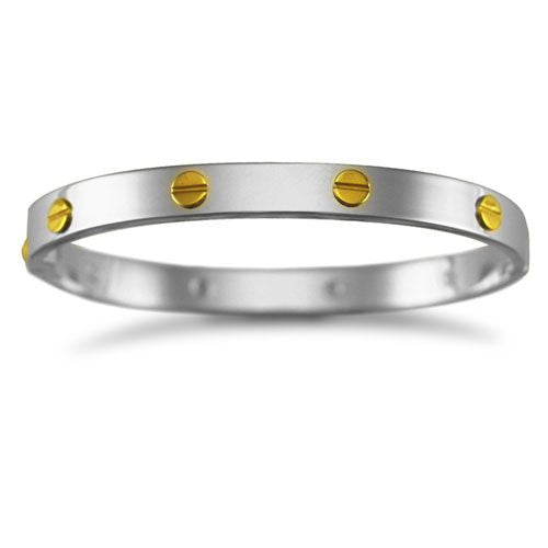 Sterling Silver Bracelet - 925 Silver Rhodium Plated Bangle With 9ct Screws - Ladies - by Hearts Forever Jewellers