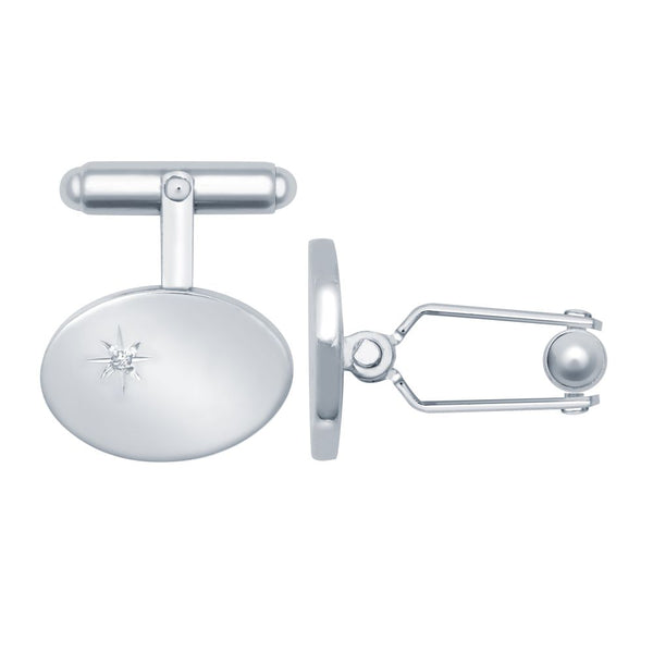 Sterling Silver Diamond Jewellery - 925 Silver Natural Diamond Set Oval Cufflinks Swivel Backs - by Hearts Forever Jewellers