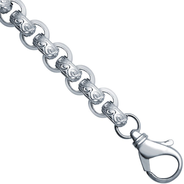 Sterling Silver Bracelet - 925 Silver Patterened & Plain Belcher 12.0mm Gauge Bracelet - by Hearts Forever Jewellers