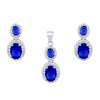 Sterling Silver Oval Ring - 925 Silver Rhodium Princess Kate Sapphire Centre CZ Earrings and Pendant Set - by Hearts Forever Jewellers