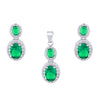 Sterling Silver Oval Ring - 925 Silver Rhodium Princess Kate Sapphire Centre CZ Earrings and Pendant Set - by Hearts Forever Jewellers