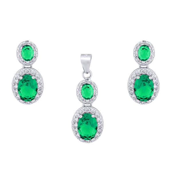 Sterling Silver Oval Ring - 925 Silver Rhodium Princess Kate Sapphire Centre CZ Earrings and Pendant Set - by Hearts Forever Jewellers
