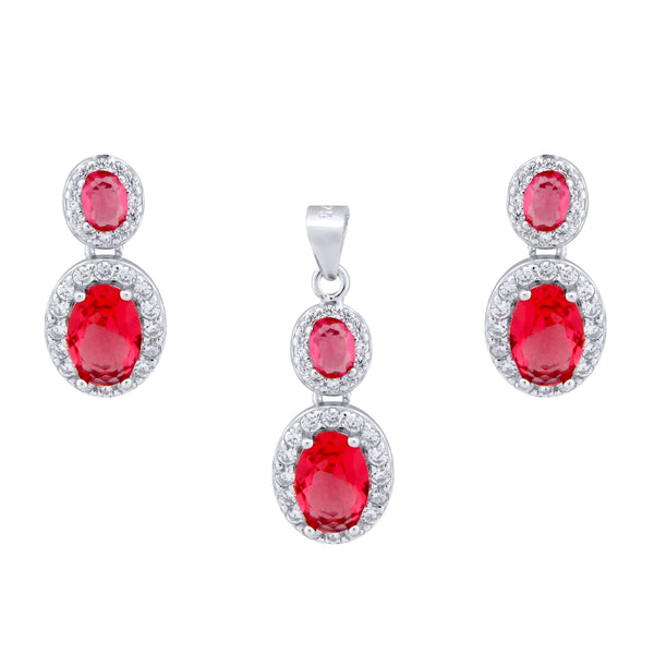 Sterling Silver Oval Ring - 925 Silver Rhodium Princess Kate Sapphire Centre CZ Earrings and Pendant Set - by Hearts Forever Jewellers