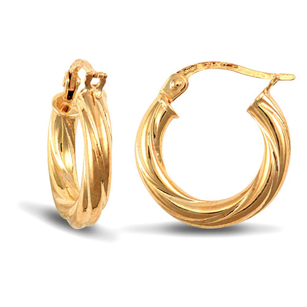 Sterling Silver Ring - 925 Sterling Silver Gold Plated 3mm round-tube twisted Hoop Earrings with a creole fixing - by Hearts Forever Jewellers