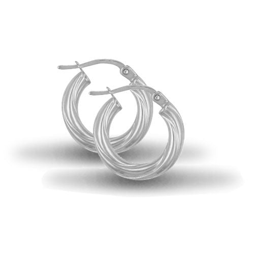 Sterling Silver Ring - 925 Sterling Silver 3mm round-tube twisted Hoop Earrings with a creole fixing - by Hearts Forever Jewellers