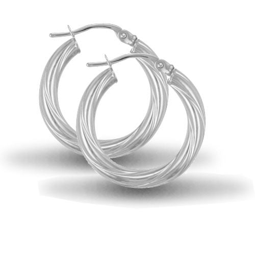 Sterling Silver Ring - 925 Sterling Silver 3mm round-tube twisted Hoop Earrings with a creole fixing - by Hearts Forever Jewellers