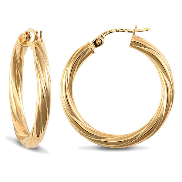 Sterling Silver Ring - 925 Sterling Silver Gold Plated 3mm round-tube twisted Hoop Earrings with a creole fixing - by Hearts Forever Jewellers