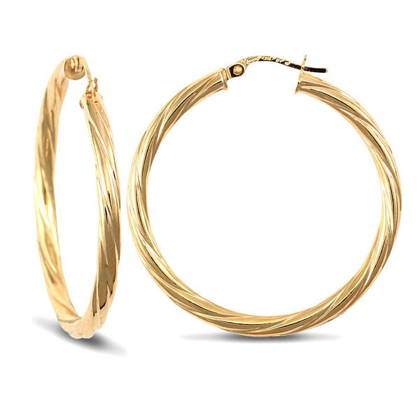 Sterling Silver Ring - 925 Sterling Silver Gold Plated 3mm round-tube twisted Hoop Earrings with a creole fixing - by Hearts Forever Jewellers