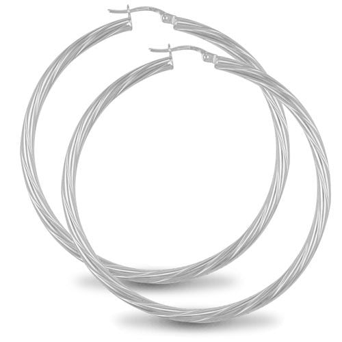 Sterling Silver Ring - 925 Sterling Silver 3mm round-tube twisted Hoop Earrings with a creole fixing - by Hearts Forever Jewellers