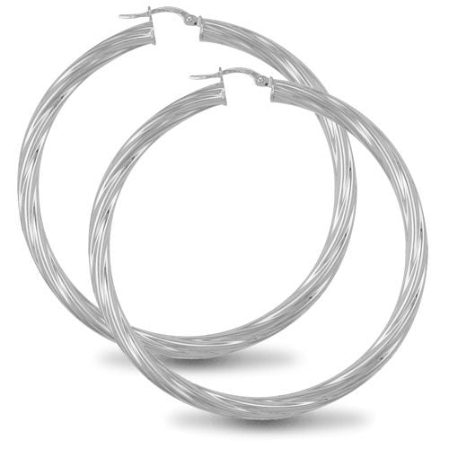 Sterling Silver Ring - 925 Sterling Silver 4mm round-tube twisted creole Hoop Earrings - by Hearts Forever Jewellers