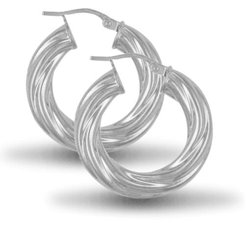 Sterling Silver Ring - 925 Sterling Silver 5mm round-tube twisted creole Hoop Earrings - by Hearts Forever Jewellers