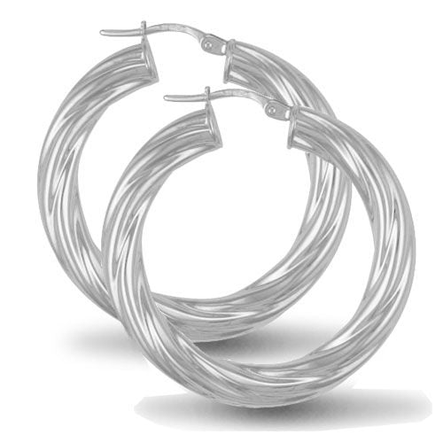 Sterling Silver Ring - 925 Sterling Silver 5mm round-tube twisted creole Hoop Earrings - by Hearts Forever Jewellers