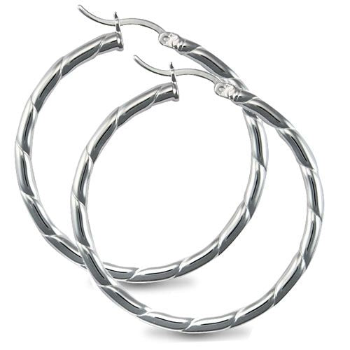 Sterling Silver Ring - 925 Silver Ribbed Hoop Earrings - by Hearts Forever Jewellers