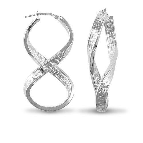 Sterling Silver Ring - ladies 925 Sterling Silver Greek key figure of eight creole Hoop Earrings - by Hearts Forever Jewellers